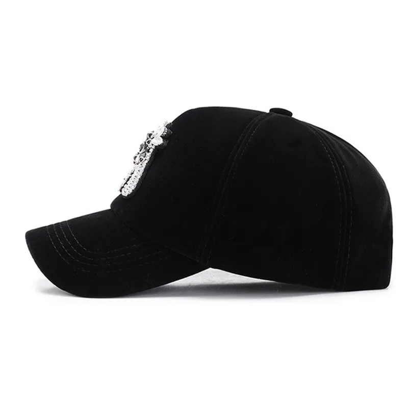 SILOQIN Women's Autumn Hat Rhinestone Decoration Baseball Caps Adjustable Size NEW Joker Winter Velvet Tongue Hats Snapback Cap
