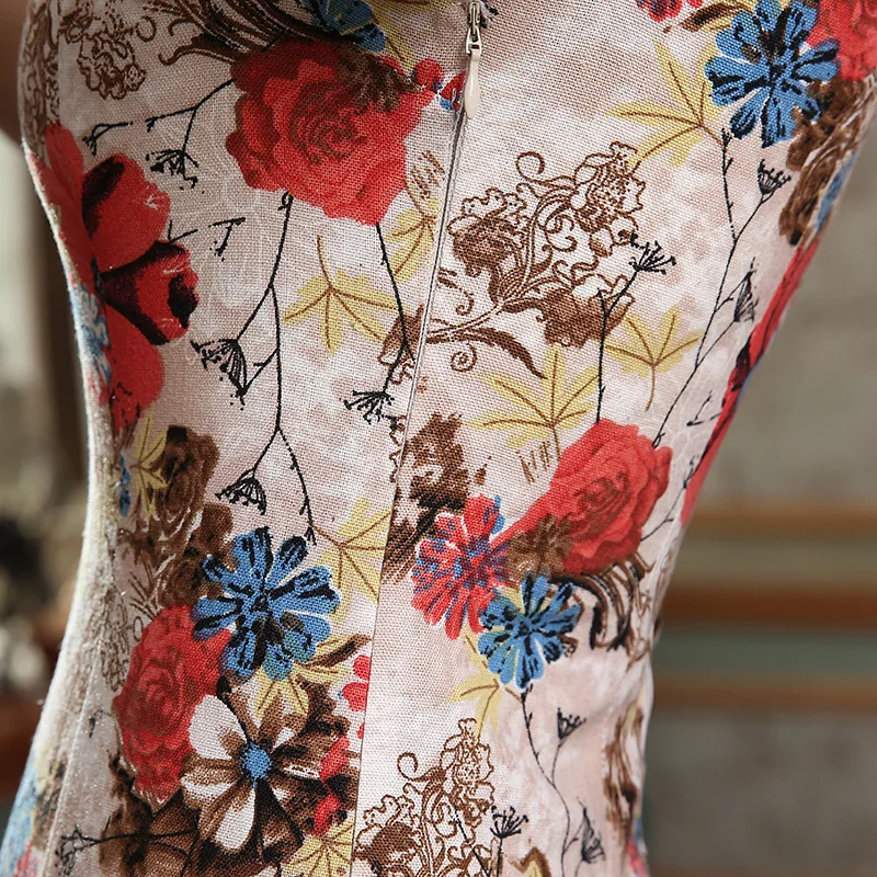 Sheng Coco женские Vestido Cheongsam Qipao осенние ретро женские длинные льняные хлопковые с новогодней елкой, бумажный платья большого размера 3XL