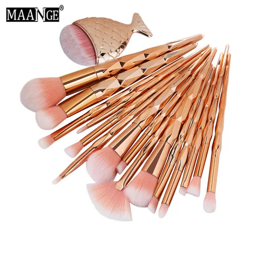16PCS MAANGE, новинка, розовое золото, Профессиональные кисти для макияжа, набор+ Бесплатный подарок, кисти для макияжа, инструменты, Набор теней для растушевки, румяна, косметические наборы - Handle Color: 16PCS