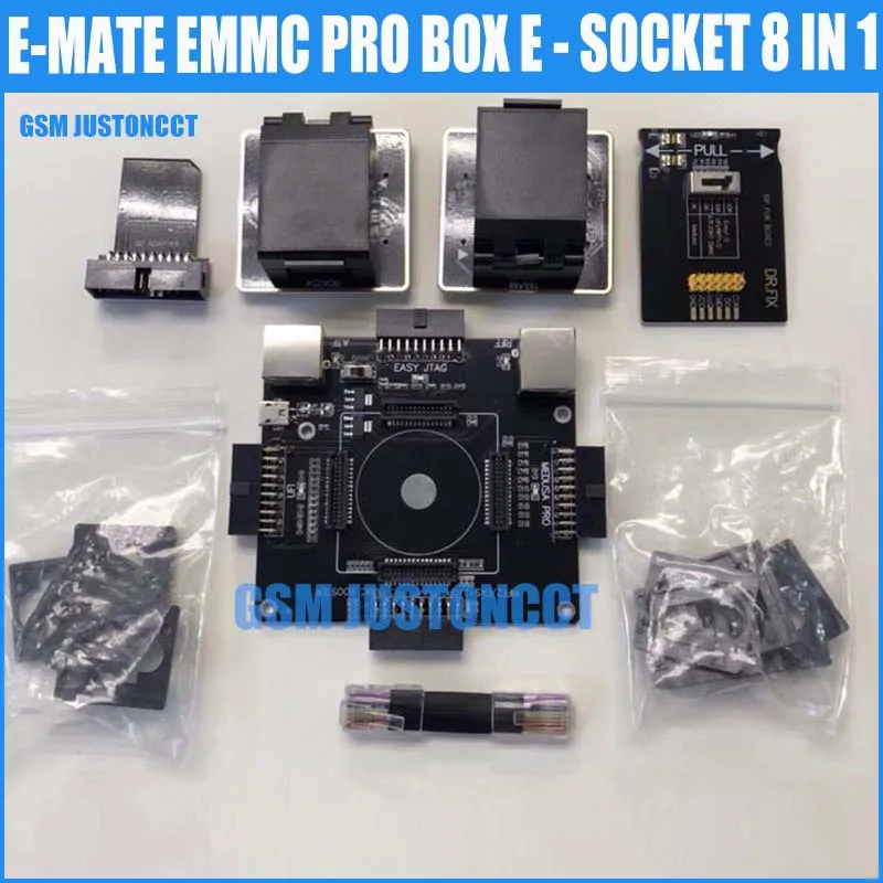 Новейшая оригинальная E-MATE коробка EMMC doule E-Socket поддержка BGA100 136 168 153 169 162 186 221 529 254 для легкий JTAG plus UFI BOX Rif