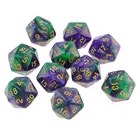 10 шт., 20 двухсторонних кубиков D20, многогранные кубики для Dungeons и Dragons, настольные игры зеленого и фиолетового цвета