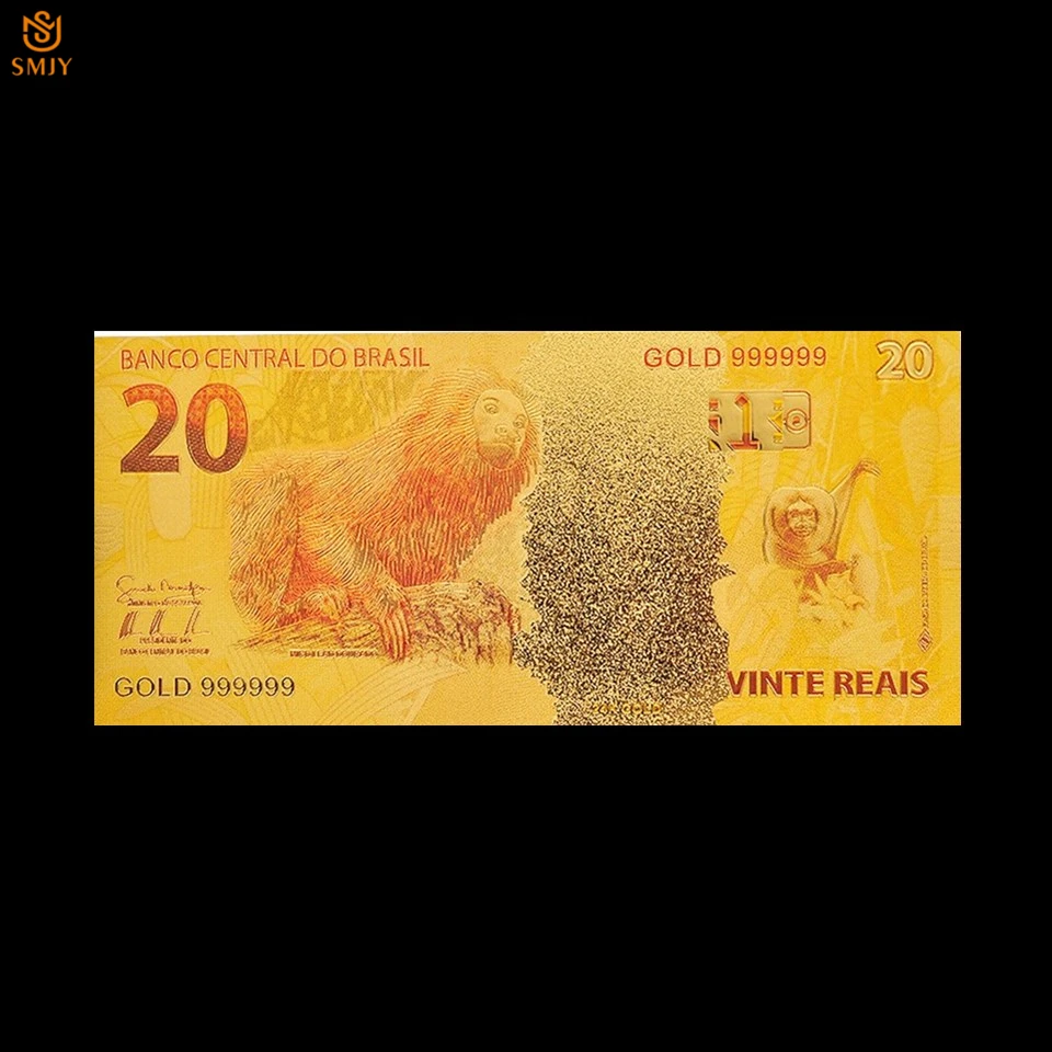 10 шт в партии цветные золотые Brazil Бразилия$20 Reais золотые банкноты из фольги сувенир сбор бумажных денег и подарков