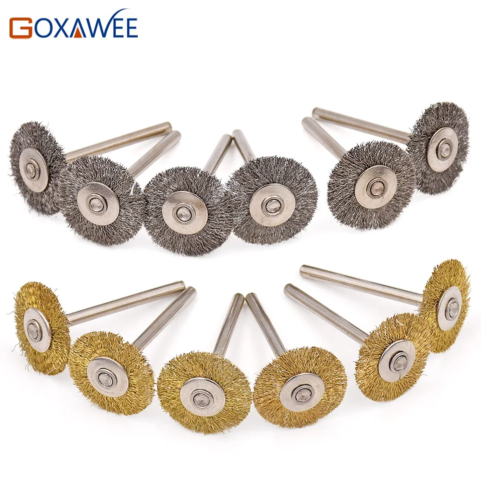 GOXAWEE, 10 шт., абразивные инструменты, аксессуары для Dremel, инструменты, проволочные колеса, щетка для полировки, щетка для Dremel, мини-сверла, хвостовик 3,0 мм