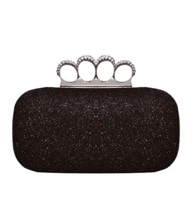 Free shipping Chicastic Black Glitter Metallic Duster Knuckle Clutch Evening Bag Purse with Rhinestones/handbag | Багаж и сумки