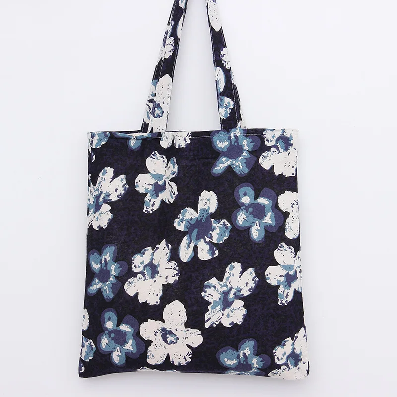 

YILE 2-layer Cotton Linen Shopping Tote Shoulder Carrying Bag Eco Reusable Bag Floral Purple White Lining L108