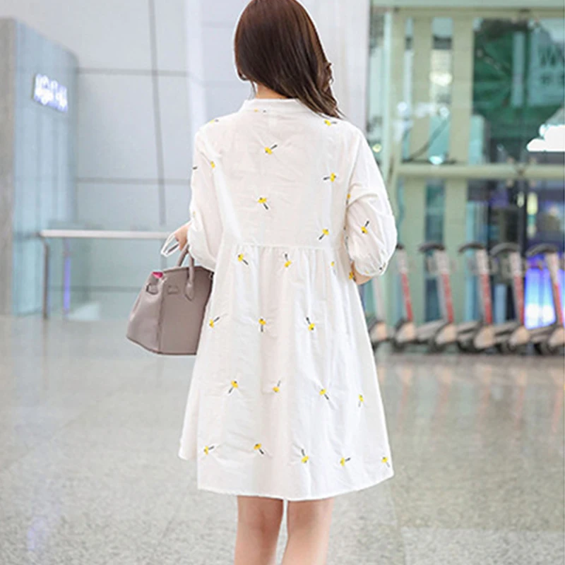 Элегантное однотонное платье с цветочной вышивкой для беременных женщин Летний