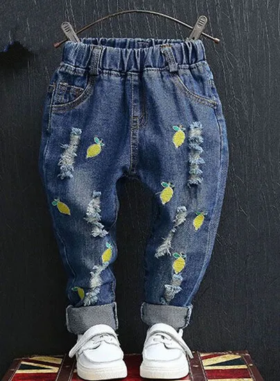 

Children's Clothing Girls Jeans Holes Embroidery Denim Blue Baby Girl Jeans For Girls Kids Thin Causal Jeans Long Trousers