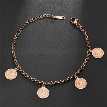 rose gold color Atoztide, классика 1998, австралийская королева елизания II, браслет с монетами, женский шарм, розовое золото, регулируемый браслет с буквами, сувенир - Окраска металла: rose gold color