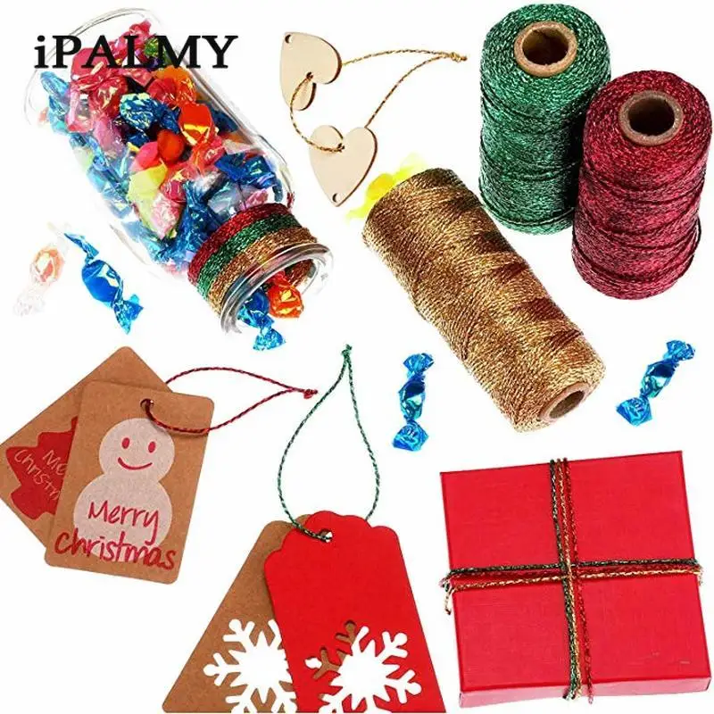 Шпагат ipalmay Блестящий золотистый/красный/зеленый 3 шт. 12 слоев (110 ярдов/катушка)