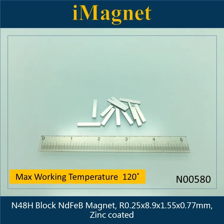 

N00580 20 штук N48H Блок Сильный редкоземельный неодимовый магнит, R0.25x8.9x1.55x0.77mm, кубовидный Ndfeb магнит, магнит для холодильника