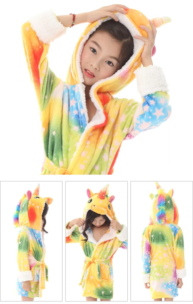 Kigurumi/детский банный халат с капюшоном в виде единорога; банный халат с изображением звезд и радуги; Пижама для мальчиков и девочек; детская одежда для сна; ночная рубашка