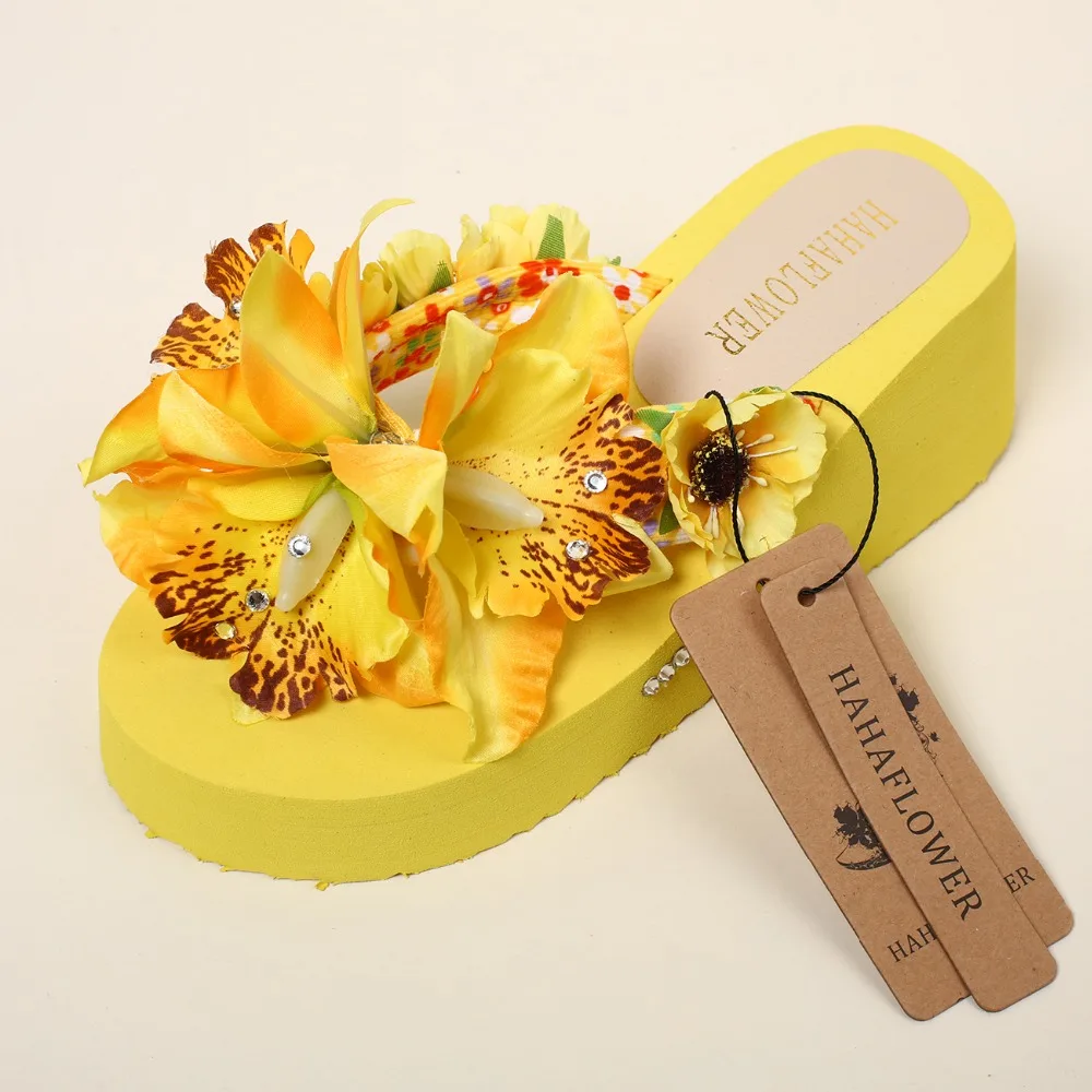 HAHAFLOWER/Новинка; модные летние женские шлепанцы на высоком каблуке; Вьетнамки; пляжная обувь на танкетке; обувь на платформе клиновидный вьетнамки