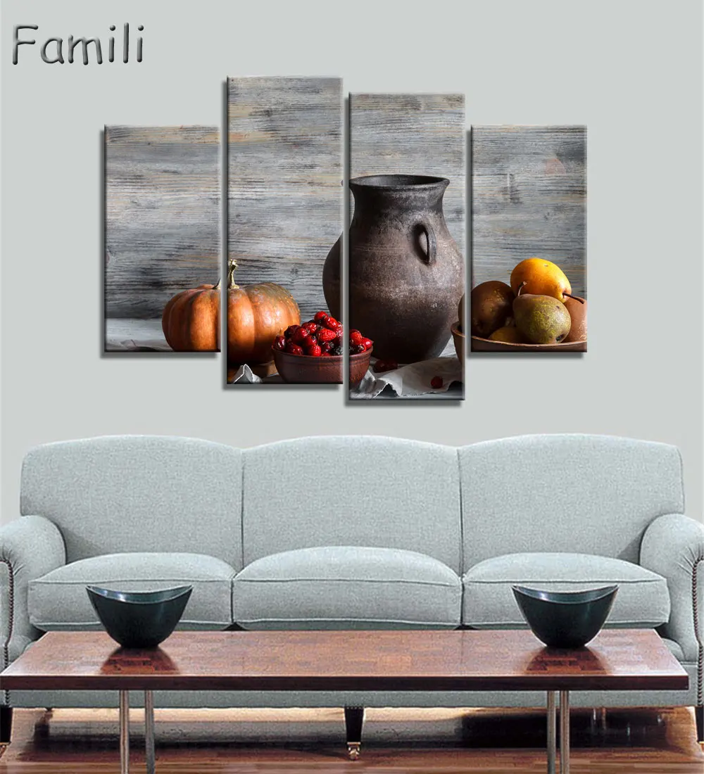 Картина на холсте с едой и фруктами 4 шт. | Дом сад