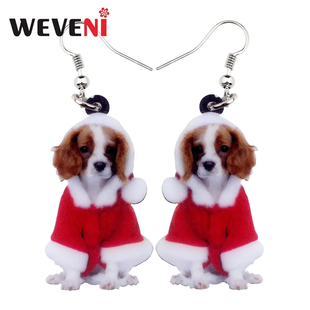 WEVENI акриловые милые рождественские кавалер Кинг чарльз спаниель серьги с