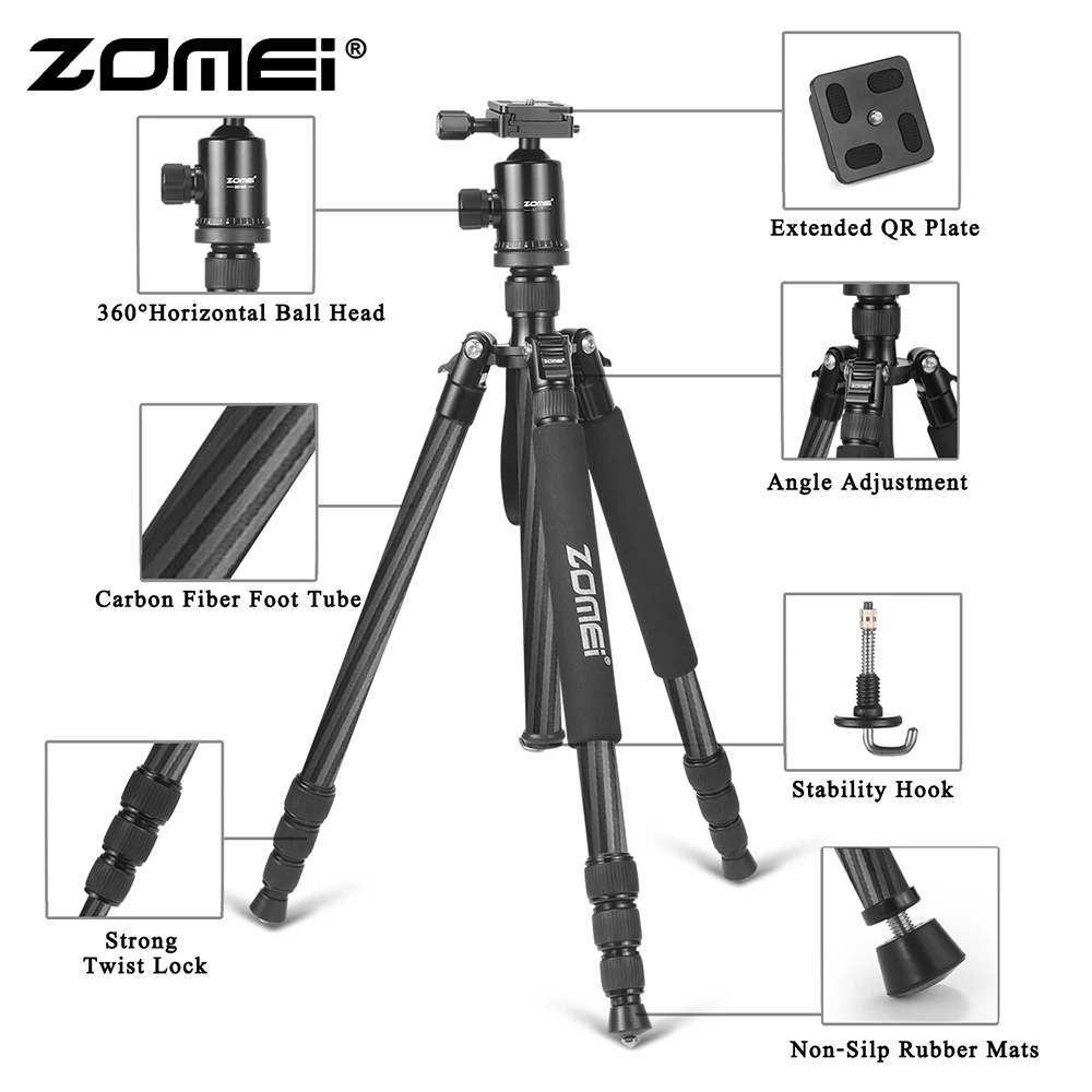 ZOMEI Z818C штатив для камеры и монопод из углеродного волокна дорожный с шаровой