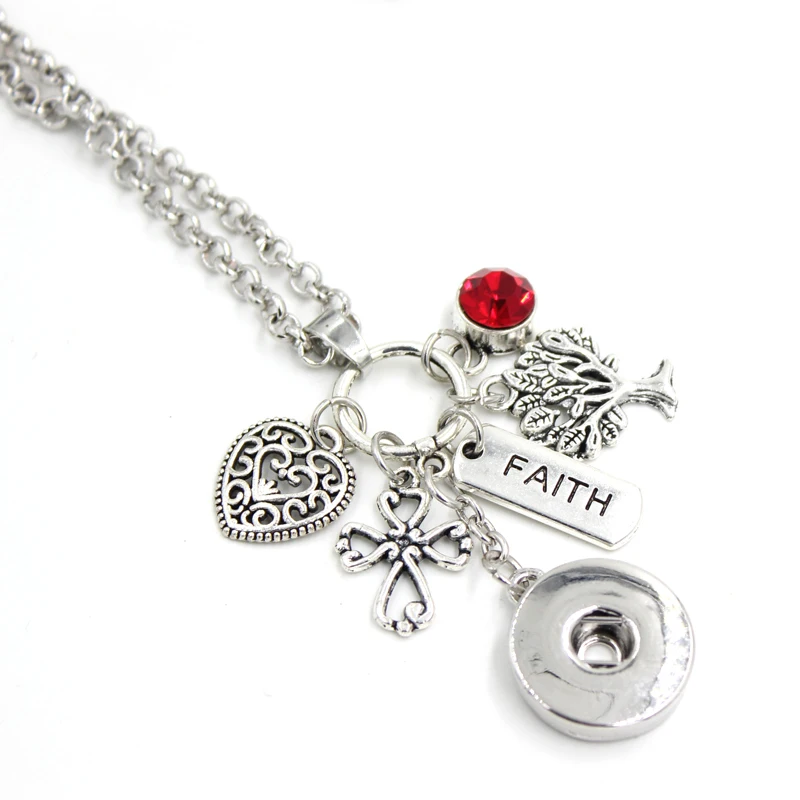 

1PC Faith Pendant Necklace Cross Family Tree Snap Necklace 18mm Snap Jewelry Gift Collar