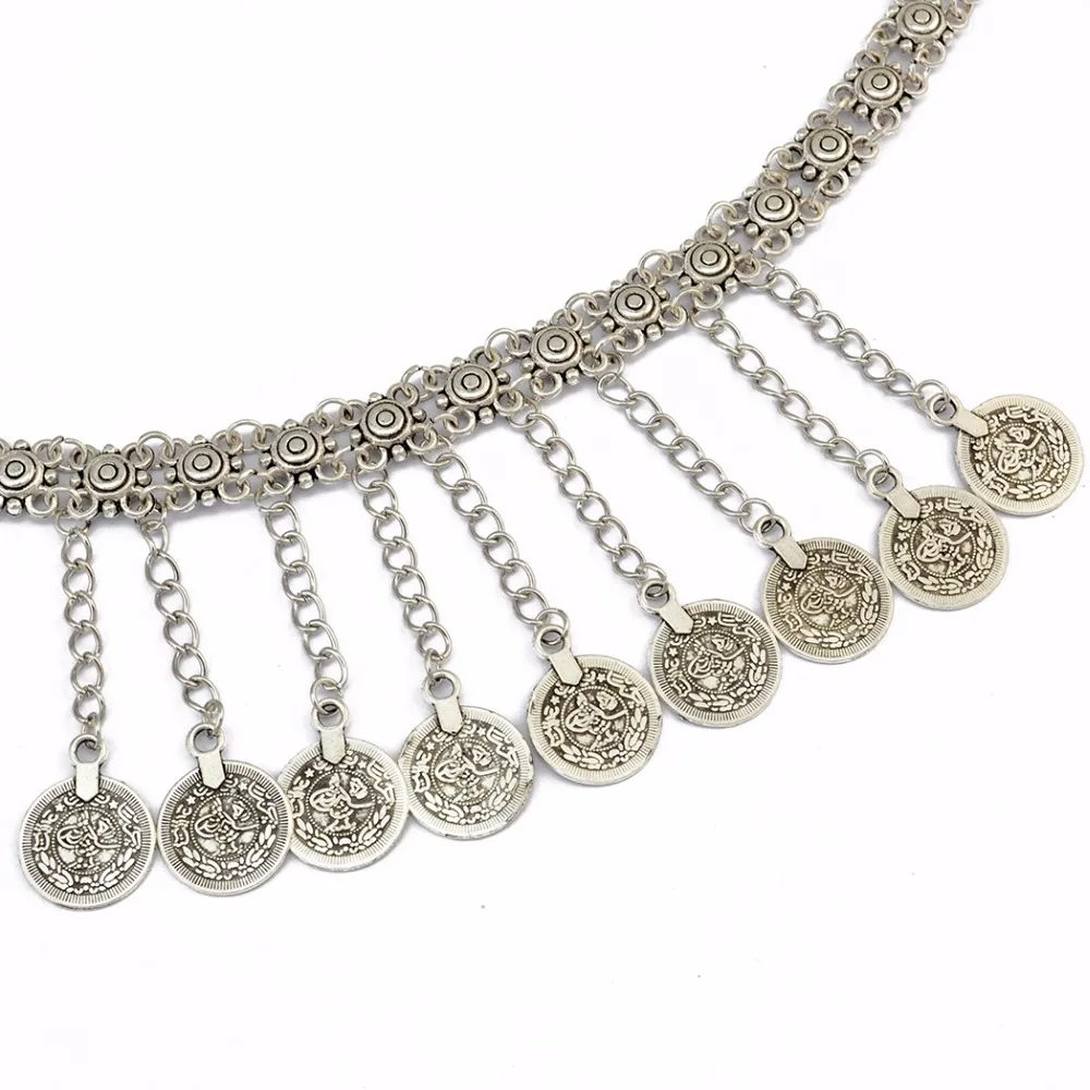 Gypsy Boho Tribal Vintage Silver Color Coin Tassel Collar Bib Chunky Chocker Necklaces Statement For Women India Afghan Jewelry images - 6