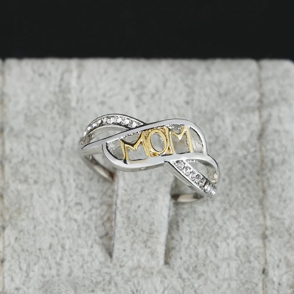 

Silver gold color Mother's Day Love Mom Rings for Women Fashion Clear Zircon Stone Birthday Gift Ring Jewelry Dropshipping