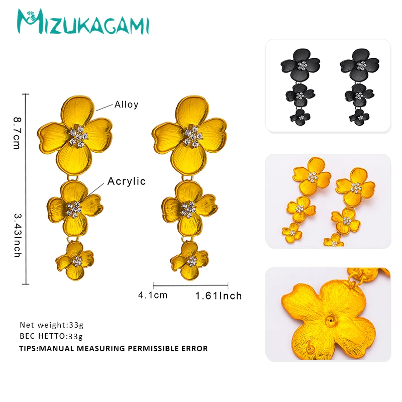 MIZUKAGAMI Модные металлические черные цветы длинные преувеличены геометрический
