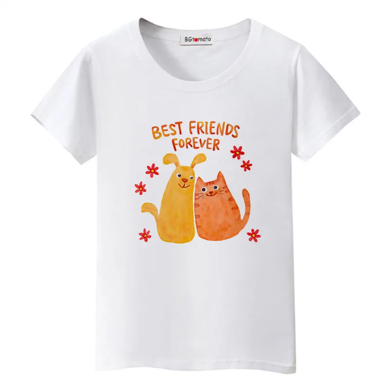 Футболка BGtomato с надписью Best friends forever женская милая мультяшная футболка кошками
