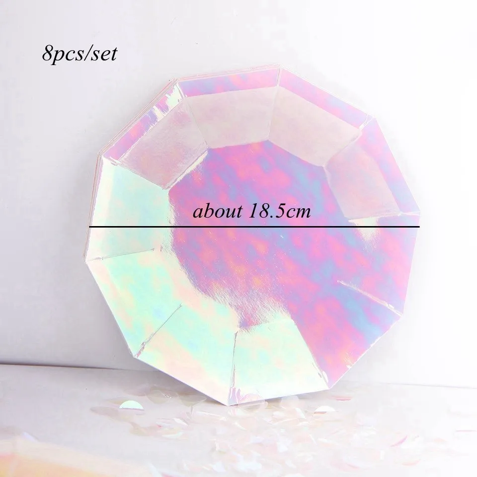 8pink decagon plate 1 компл. Розовый/Серебряный лазер одноразовые наборы посуды Bling бумажные обертки для кексов посуда для украшения на свадьбу на день рождения вечерние принадлежности - Цвет: 8pink decagon plate