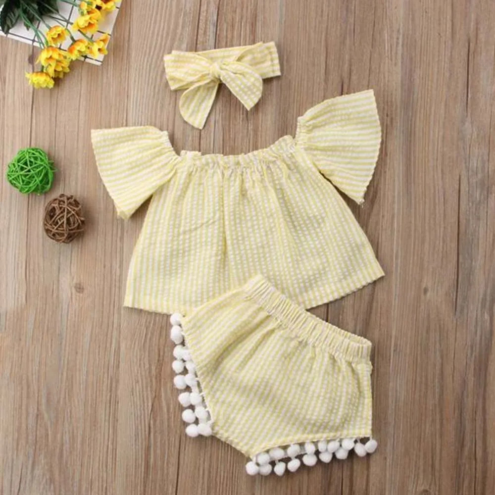 Baby Girls Boutique outfit Kids Yellow Summer set Seersucker CONICE NINI Girl Clothes Outfit | Детская одежда и обувь