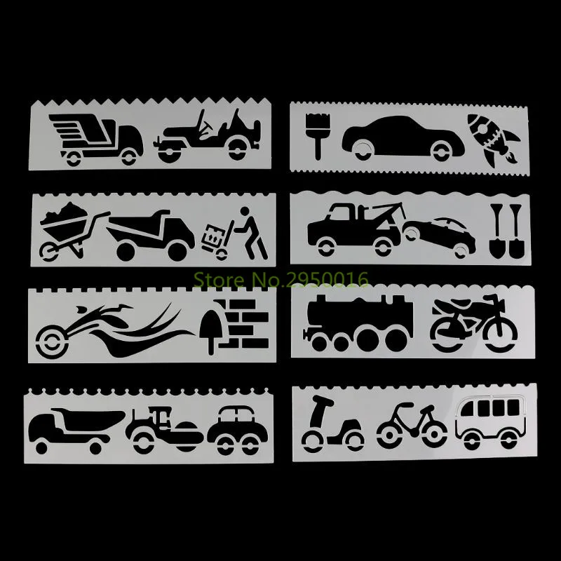 Car 8 шт./компл. дети Пластик рисунок шаблонные линейки Трафареты DIY живопись "сделай сам" для изготовления школьные канцелярские поставка инструменты Ремесло 8 типов C26 - Цвет: Car