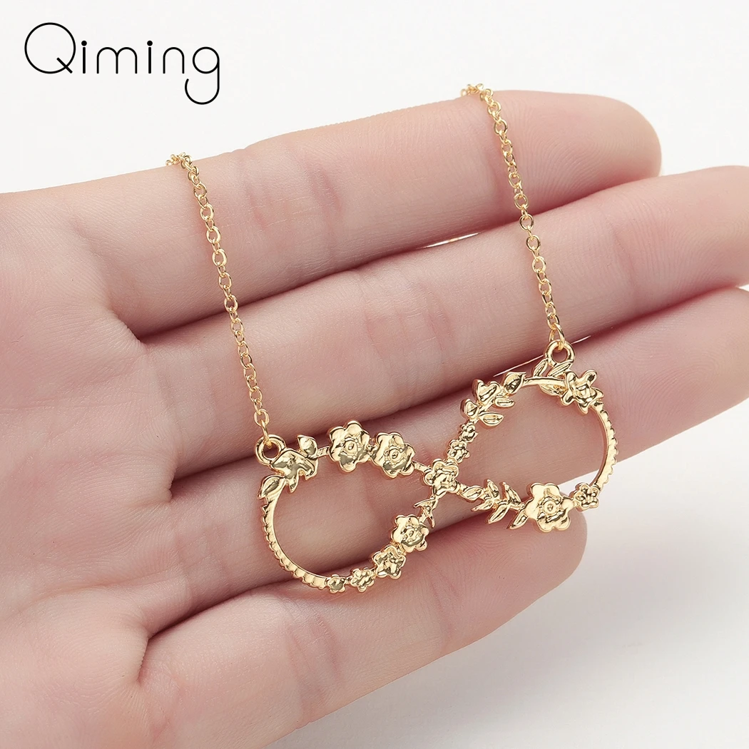 

Stainless Steel Necklace for Women Chic Lucky Number Eight Infinity Rose Flower Pendant Necklace Men Jewelry