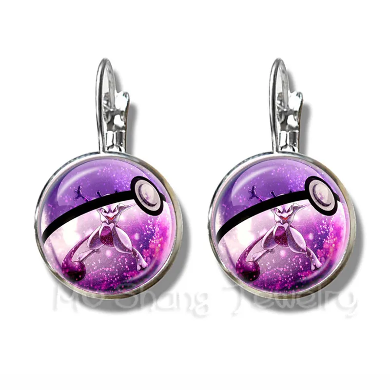 Pikachu Pokemon Pokeball серьги-гвоздики 16 мм Круглый купол стеклянный посеребренные серьги для женщин и девочек прекрасный подарок - Окраска металла: 4