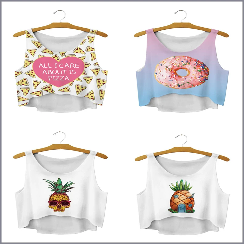 Женский укороченный топ без рукавов с круглым вырезом и цифровой печатью