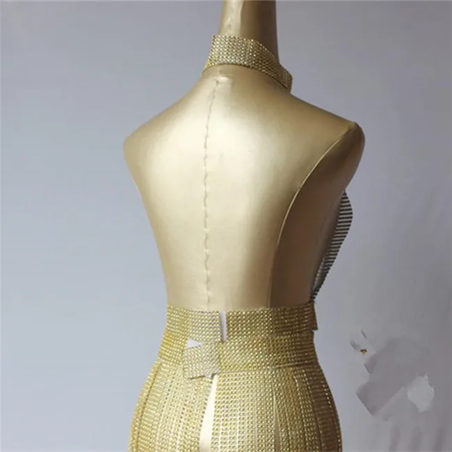 Sparkly Gold Tassel Bodysuit Rhinestones Outfit Glisten Beads Costume One-piece Dance Wear Singer Stage Leotard Headdress