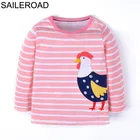SAILEROAD футболка для девочек в розово-белую полоску с мультяшным рисунком, новые весенние детские топы, футболки, одежда для маленьких девочек
