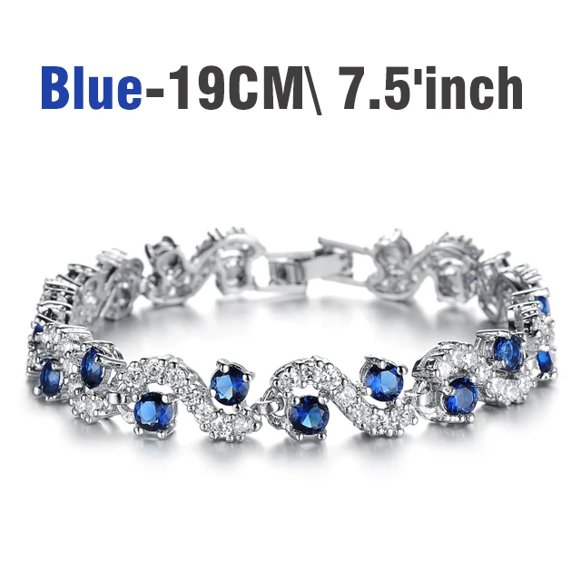 blue 19cm MNWT Европейский Стиль Кристалл Браслеты серебряного цвета синий кристалл камень для женщин браслеты модные роскошные свадебные украшения подарок - Окраска металла: blue 19cm