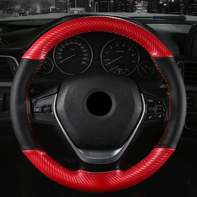 DIY Автомобильный руль чехлы из мягкого волокна Кожаная оплетка на руль автомобиля с иглой и нитью 38 см автомобильные аксессуары - Название цвета: Red Thread