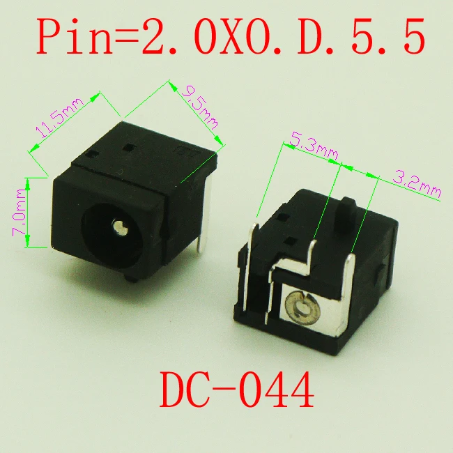 

Promotion 10Pcs/lot DC Jack Power Socket Charging Connector Pin2.0 XO.D.5.5 PCB Mounting DC-044