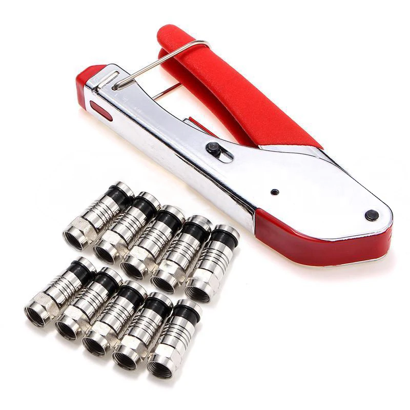 

1pc Coaxial Crimping Crimper F-Type Compression Tool with 10pcs RG6 Connectors