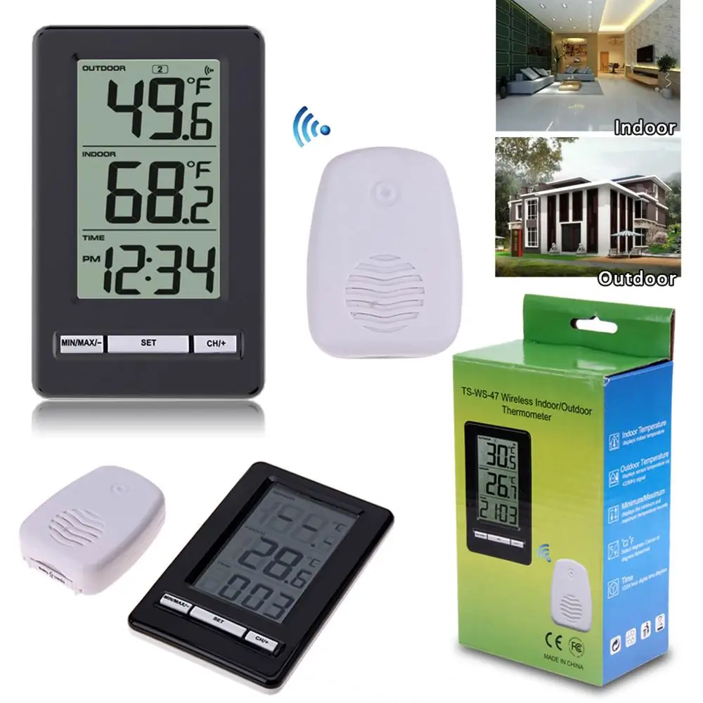 Беспроводной Крытый открытый часы Метеостанция дисплей цифровой термометр