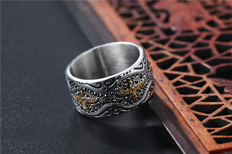 Горячая Распродажа Zoroastrianism eagle кольца с цирконием Men Rock Punk 316L кольцо из