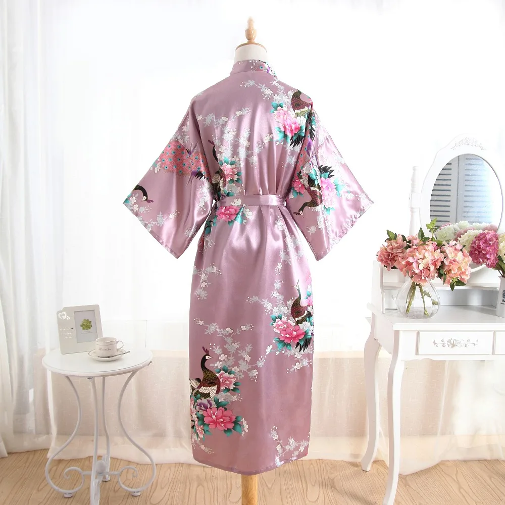 Винтажный Розовый Женский Длинный Атласный халат кимоно платье подружки невесты