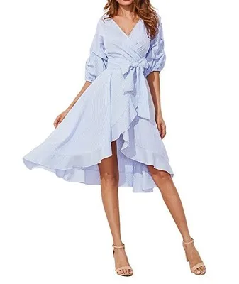 Женское платье в полоску со сборками и рукавами крылышками 2017 с коротким рукавом