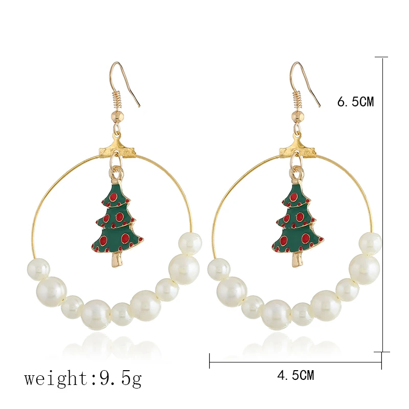 WNGMNGL Charm Statement Christmas Tree Imitation pearls Hollow Round long drop Earrings For Women 2018 Fashion Jewelry Gift | Украшения и