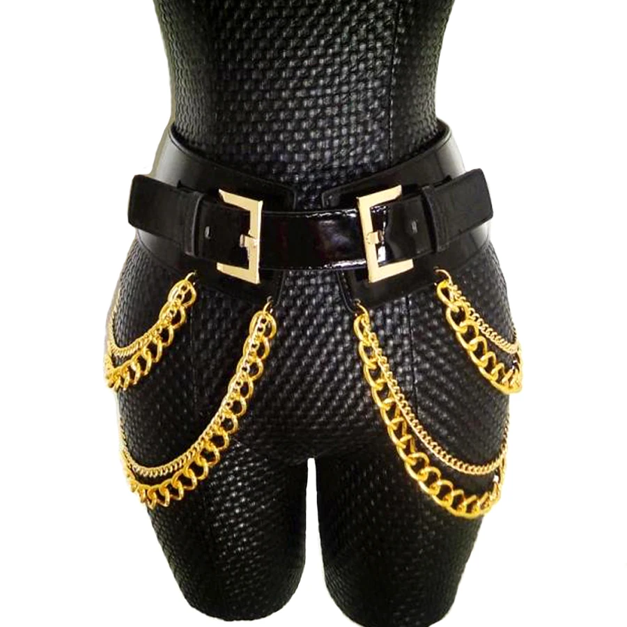 Europe exaggeration fashion nightclub tassel waist chain belts metal buckle wide girdle personality leather belt accessories