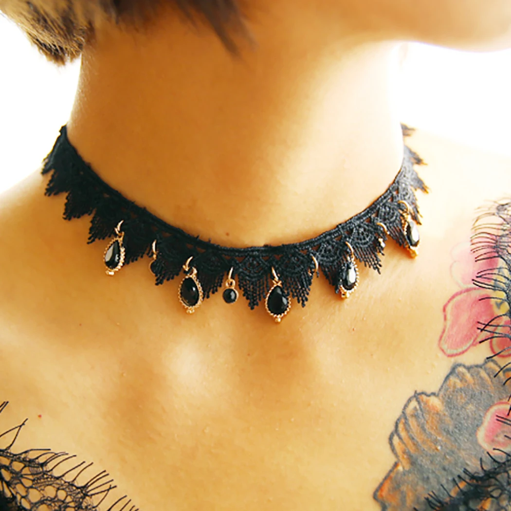 Кружевное колье для женщин пустотелое тату на Хэллоуин черное бархатное Макси