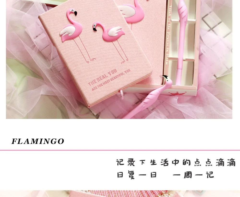 INS Cute Diary Set Wind Pink Unicorn Flamingo Creative Notebook Sub Notepad Pen Set Korea Stationery Kawaii Diary School Girl