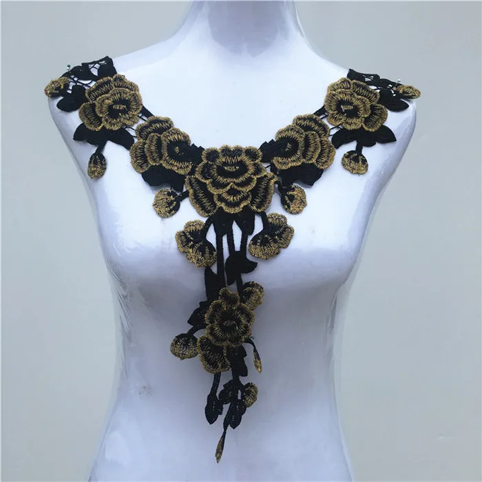 Gold Black 13 1 шт. золотой цвет Venise кружевная ткань платье аппликация мотив блузка Швейные Планки DIY декольте воротник костюм украшения Аксессуары - Цвет: Gold Black 13