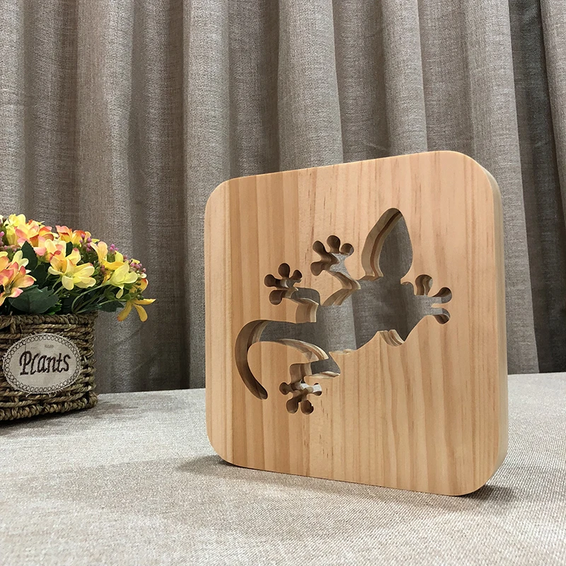 Светодиодный ночник деревянный ночной лампы Gecko Home Decor ночника DIY мультфильм 3D настольная лампа Главная Декоративные ночного освещения IY801101