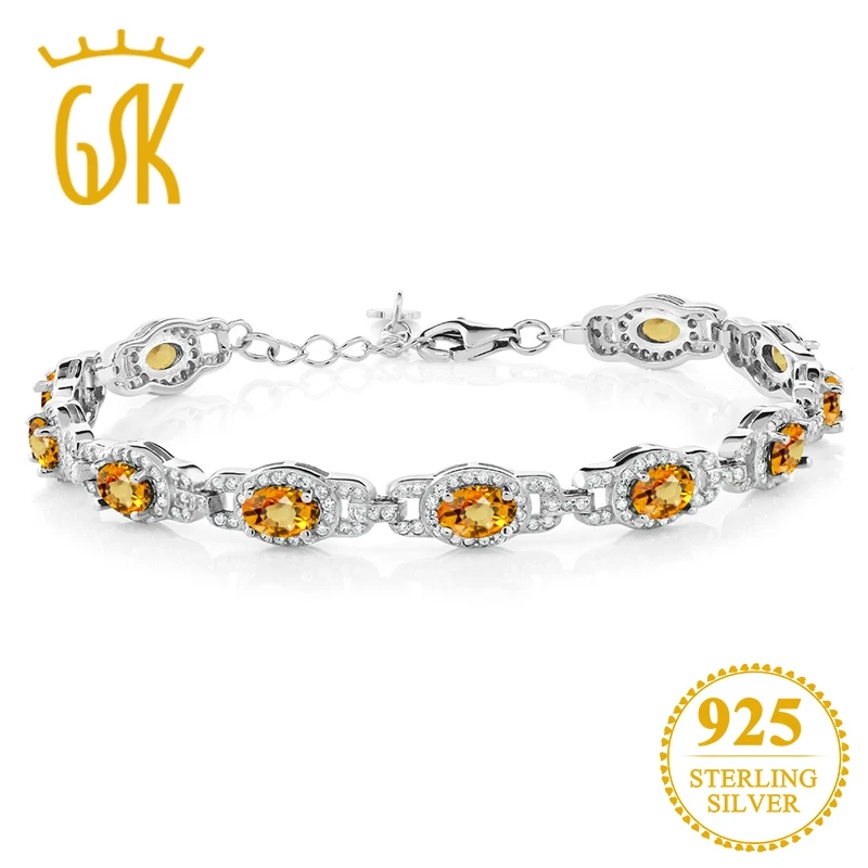 GemStoneKing 9 65 Ct ОВАЛЬНЫЙ натуральный желтый сапфир 925 Серебряный браслет для тенниса