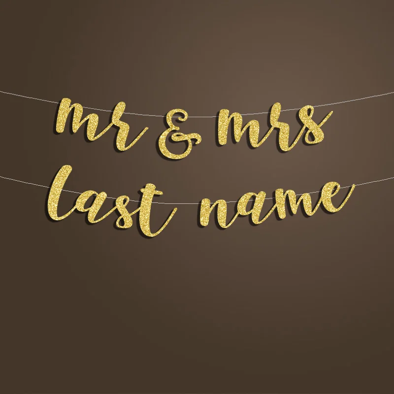 Mr and Mrs баннер или пользовательское фамилия, персонализированный баннер, золотой блеск свадебный душ/Свадебные украшения для вечеринки