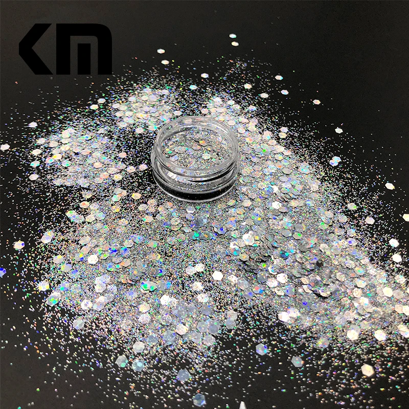 

Top Popular Chunky Mixed Fairy Holographic Silver Glitter for Nail Decoration