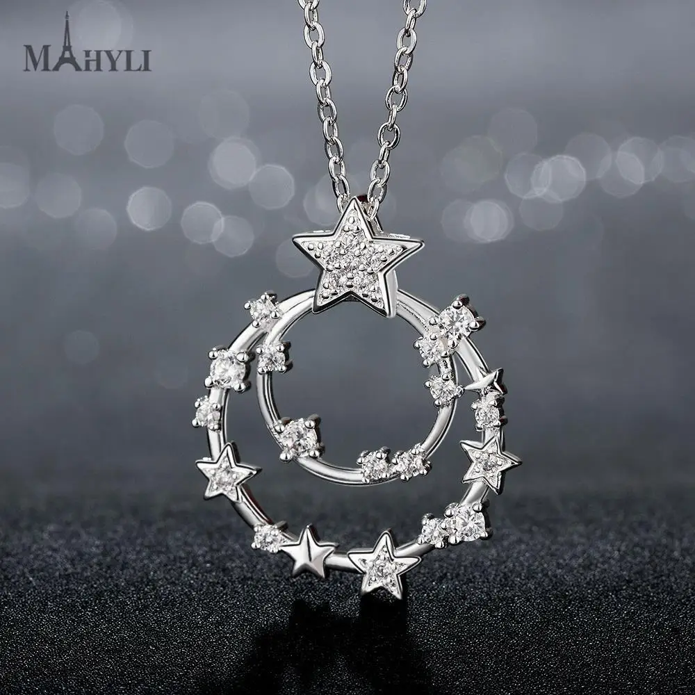 MAHYLI 925 серебряных полный звезды Кулон белый серебряный колье Ожерелье Для